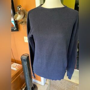Navy Blue Cotton Long-sleeve Pullover Sweater